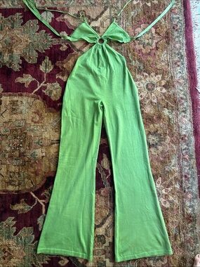 Princess Polly Green Halter Wide-Leg  Jumpsuit